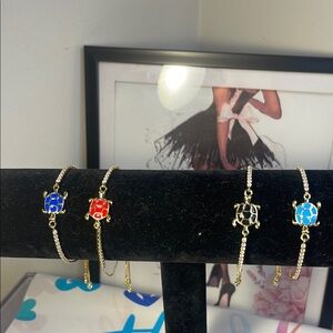 Gold Turtle Charm Bracelets - Red, Blue, and Black